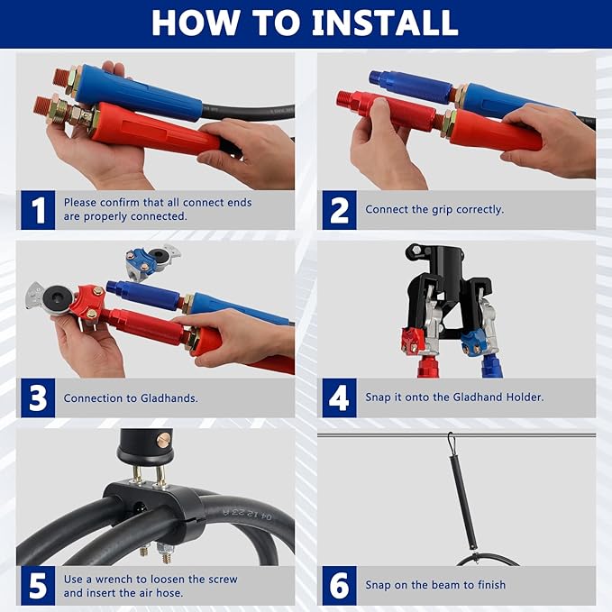 15 FT Semi Truck Air Line Kit Straight Heavy Duty Air Line Hoses with Gladhands, Handles, Holder and 16" Tender Spring Kit for Trailer Truck Tractors Parts