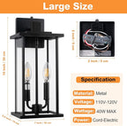 Large Motion Sensor Outdoor Sconce 2-Pack, 16" Black Dusk to Dawn Wall Light, Outdoor Wall Mount Fixtures, 2-Light Exterior Waterproof Wall Lights, Doorway, House Front Door, Patio, Garage