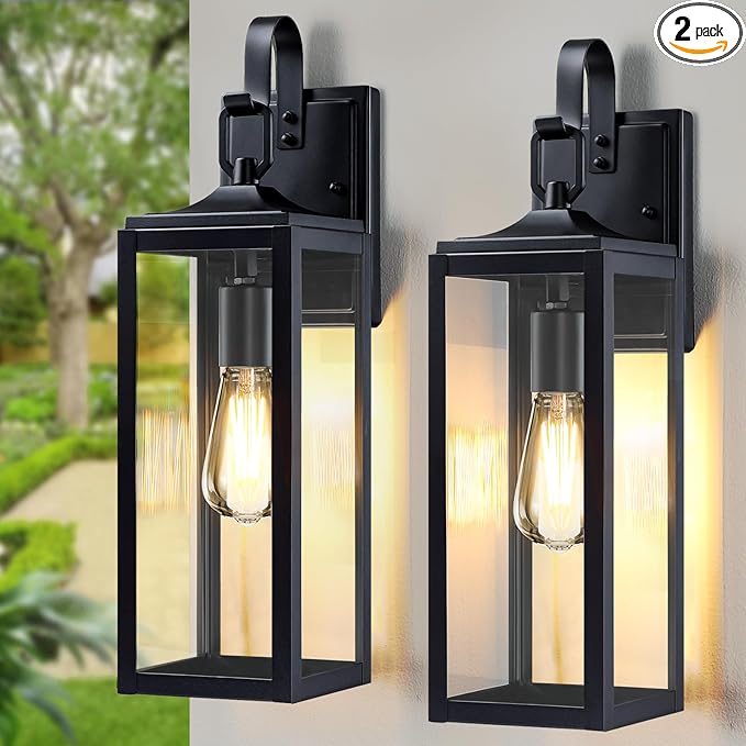 18'' Large Outdoor Wall Lights 2 Packs, Modern Black Exterior Lighting Fixtures, Waterproof Outdoor Sconces Porch Light for House Wall Mount, Farmhouse Wall Lanterns for Front Door, Garage