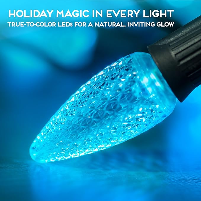 HLO Lighting Set of 500 Teal C9 Faceted LED Christmas Light Bulbs for Indoor & Outdoor Use | Durable Replacement Bulbs