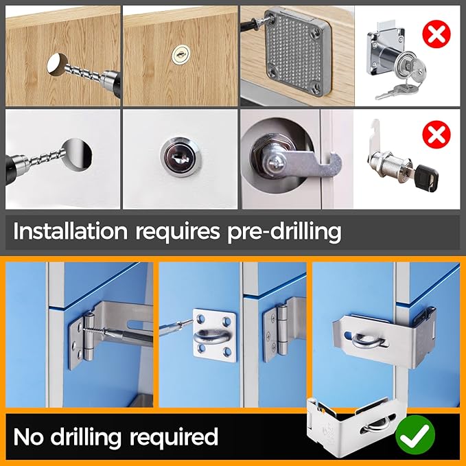 Hasp Latch, 90 Degree Solid 304 Stainless Steel File Cabinet Hasp Lock Desk Drawer Lock