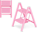 GameGem Pink 2 Step Ladder, Small Kitchen Step Stool for Adults, Widen 7.9Inch Pedal for Comfortable Use, Sturdy and Cute Step Ladder with Anti-Slip Foot, More Friendly to Women, 330Lbs Load