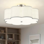 Semi Flush Mount Ceiling Lights, 4-Light 18" Ceiling Light Fixtures with Fabric Shade in Flower Shape, Brushed Nickel Farmhouse Drum Lighting for Nursery Bedroom Kitchen, AD-22009-4SF-SN