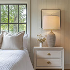 24.5" Handcrafted Ceramic Table Lamp - Single Farmhouse Vintage Rustic Bedside Lighting for Living Room, Bedroom, Entryway | Nightstand & End Table Decor with Linen Shade (Bulb Not Included)