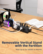 16-in-1 Surge Protector Power Strip with Multi-Function Stand, 6 Outlets with 2 USB-C (20W PD) and 2 USB-A (18W) Ports, 6FT Extension Cord for Home Office Desktop and Dorm (Black)