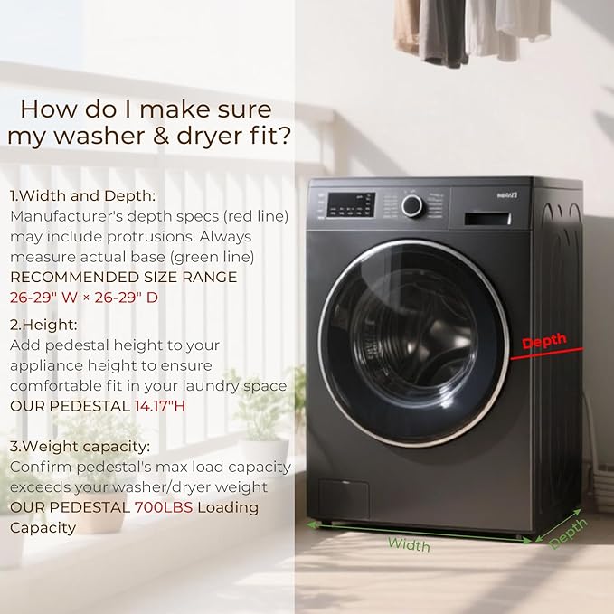 SKM 29" Washer & Dryer Pedestals with Drawer - 2 Pack Laundry Stand Raiser, 14.3" Height, Steel Construction, Black