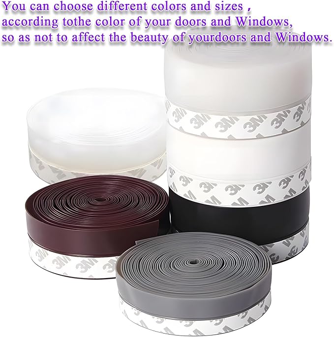 Weather Stripping Door Seal Strip for Gaps, Silicone Draft Stopper Adhesive Tape for Sliding Doors, Windows, Shower Glass, Soundproof Seal for Home Insulation, 32.8ft Roll Grey