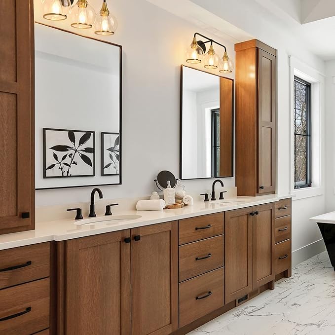 Black and Gold Bathroom Vanity Light 3-Lights Bathroom Light Fixtures Over Mirror with Clear Glass Shade 22.4 inch Wall Sconce Lighting Bath(Exclude E26 Bulb)