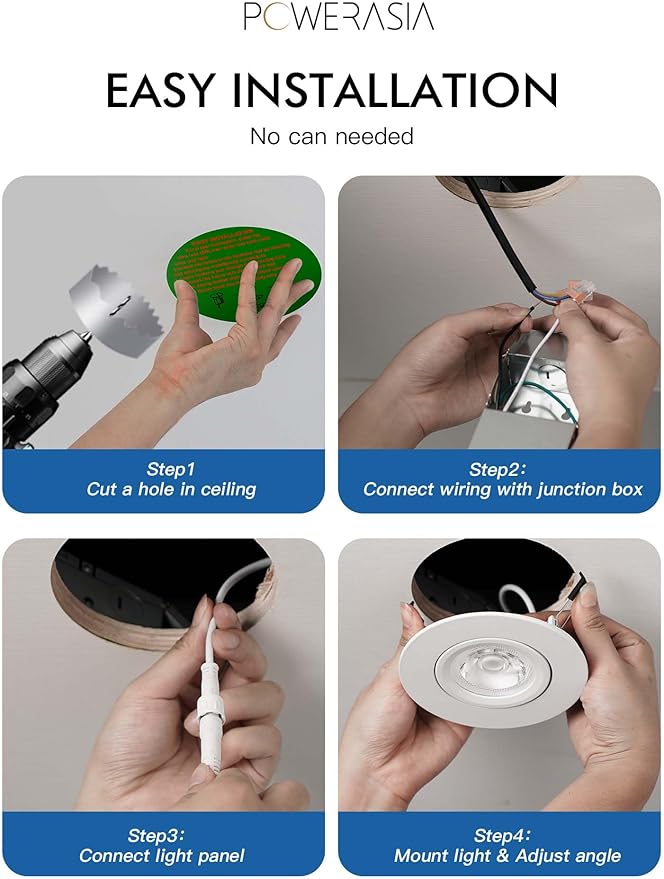 12 Pack 4 Inch Gimbal LED Recessed Lighting with Junction Box, 5CCT 2700K-6000K Selectable, 360°+90° Adjustable Directional Eyeball Light, 9W 1000LM Slim Canless Downlight - ETL and Energy Star
