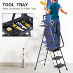 Nazhura Foldable 5 Step Stool Ladder,300 Lb Weight Limit Folding 5 Stepping Ladder for Kitchen, with Wide Anti-Slip Pedal, Sturdy Steel Ladder, Convenient Handrail, Lightweight (5 Step)