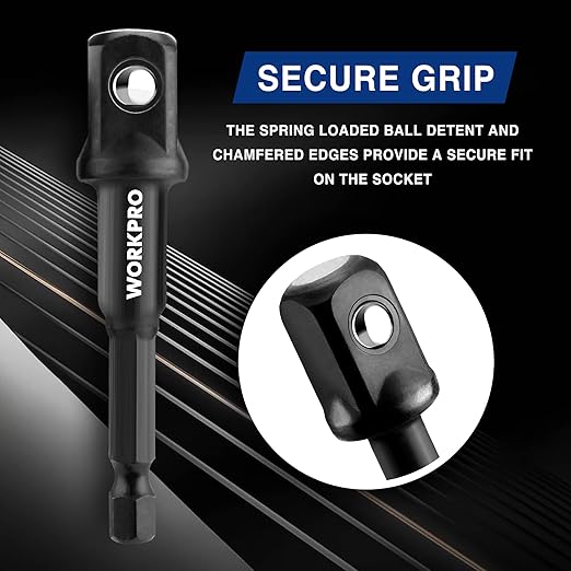 WORKPRO 3-Piece Socket Adapter Extension Set, 1/4, 3/8, 1/2-Inch Drive, 1/4-Inch Hex Shank, Impact Grade Extension Bit With Holder For Power Drill & Impact Driver