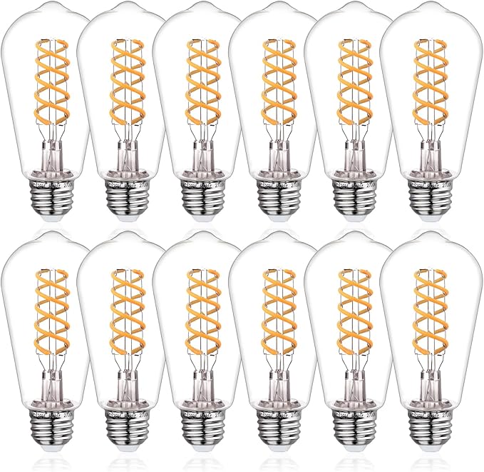ST19/ST58 LED Edison Bulbs, Warm White 2700K Vintage Light Bulbs, E26 6W Led Bulb Dimmable 600LM, Antique Decorative Filament LED Bulb for Bedroom Office Fan Lights Ceiling Fixtures 12 Pack
