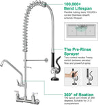 Commercial Faucet with Sprayer for Kitchen Staff: 36 Inches Commercial Faucet Pre Rinse Sprayer 8 inch Center Wall Mount Kitchen with 12 inch Add on Spout