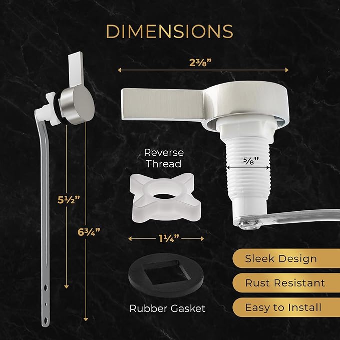 RAVINE Premium Modern Luxury Universal Toilet Handle Replacement, Majestic Collection. Toilet Lever Replacement, Easy Install (Nickel, Front Mount)