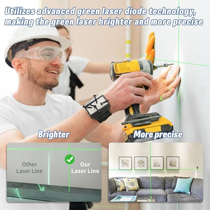 Laser Level, 100ft Self Leveling Green Cross Line nivel Laser, Lazer Leveler Tool for Picture Hanging Construction Floor Tile Wall Home Renovation, Indoor Outdoor Project