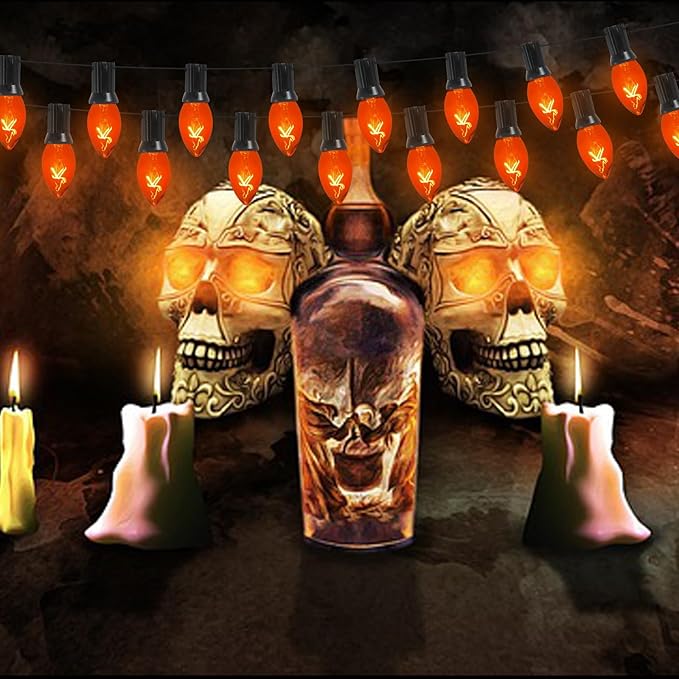 25 Pack C7 Replacement Bulbs, C7 Clear Orange Light Bulbs, C7/E12 Candelabra Base, Orange Halloween Light for Outdoor String Lights Christmas Halloween Patio Party