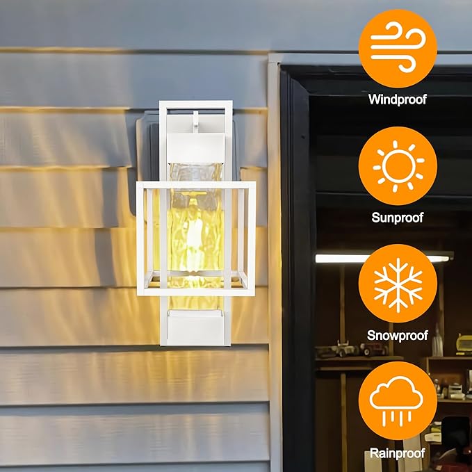 PARTPHONER Modern Outdoor Wall Porch Lights 2 Pack, 15" Exterior Sconce Waterproof Dusk to Dawn Lighting, White