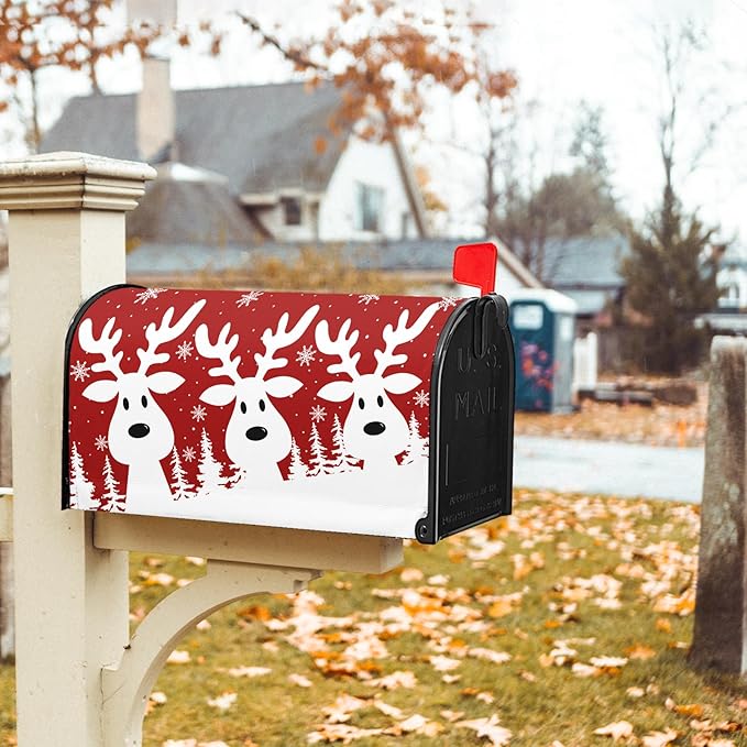 Kawani Merry Christmas Mailbox Cover - Red Deer Snowflake Magnetic Standard Size 25.5x21 Inch Winter Xmas Holiday Decorative Post Letter Box Cover for Garden Yard Decor