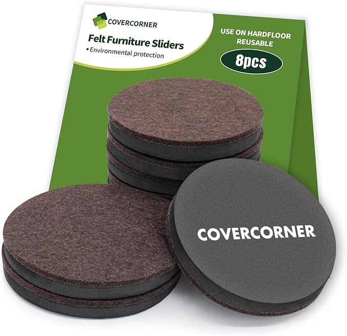 Furniture Sliders for Hardwood Floors 8 PCS - 4 3/4 inch Sliders for Moving Furniture – Felt Furniture Pads for Hardwood Floors Brown