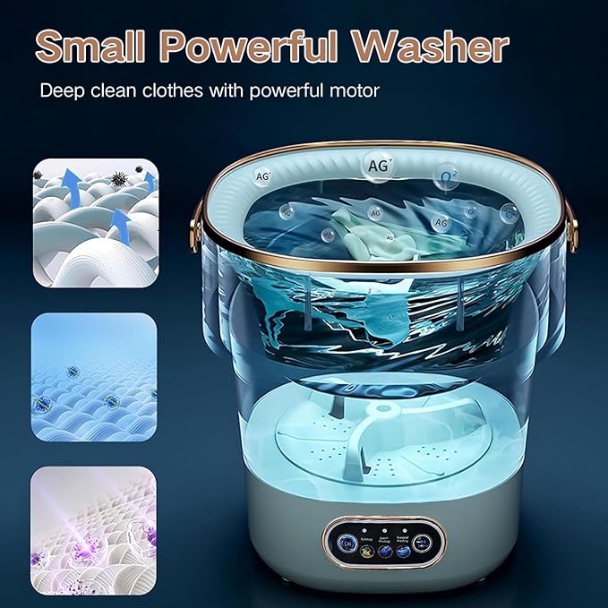 Portable Washing Machine, 15L Mini Collapsible Washer with 3 Cleaning Modes for Baby Clothes, Underwear, Small Foldable Laundry for Travel Apartment Home Dorm Hotel Camping (White+Grey)
