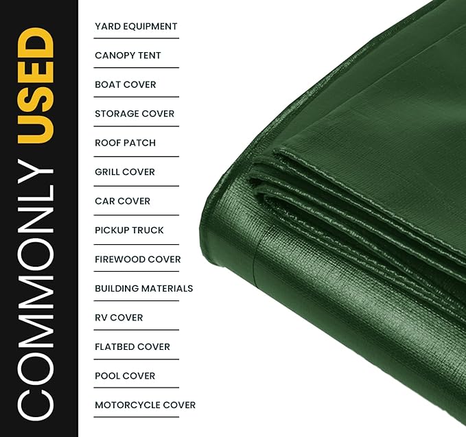 PROTARP Extra Heavy Duty 16 Mil Tarp Cover, Waterproof, UV Resistant, Rip and Tear Proof, Poly Tarpaulin with Reinforced Edges for Roof, Camping, Patio, Pool, Boat. (Green/Black 16′ X 20′)