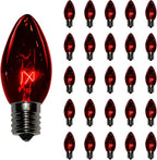 Holiday Bright Lights C9 Transparent Red Replacement Bulbs 25-Pack, Incandescent Faceted String Light Bulbs with E17 Base for Outdoor and Holiday Décor