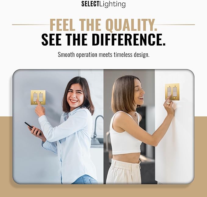 2-Gang Satin Brass Wall Plate, Electrical Receptacle Wall Outlet Faceplate, GFI/Rocker Decorator Light Switch Cover