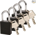 SEPOX® 4 Pcs Ultra-Durable Anti-Rust Outdoor Padlocks - Black Aluminum, 38mm (1-1/2") with Long Shackle & 8 Same Keys, Ideal for Gate, Storage, Locker, Fence & Lock-Out, High Security