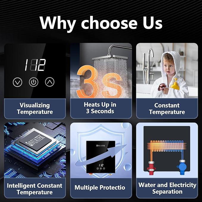 Electric Tankless Water Heater,SIVUATEK 6.5KW 240V, Compact Instant Hot Water Heater, Perfect for Under Sink, Bathroom Sink and Faucet, Space-Saving, Touch Control with LED Digital Display