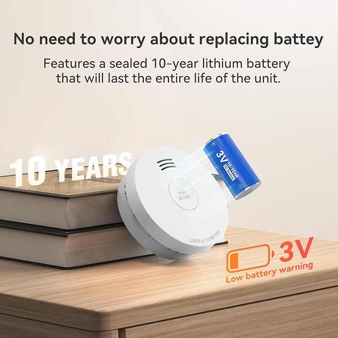 Jemay Smoke Detector,10-Year Battery Fire Alarm UL Certified Photoelectric Smoke Detectors with Low Battery Alert & Silence Button, Easy Install Smoke Alarm Magnetic Mounting for Large Homes, 4 Packs