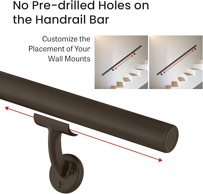 Meranti Aluminum Handrail for Indoor or Outdoor Steps and Stairs – Hand Rails for Elderly – DIY Complete Stair Railing Kit (AHR, Bronze Textured, 6' Length)