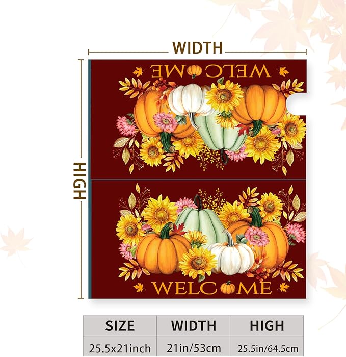 Fall Autumn Pumpkin Mailbox Cover Magnetic Yellow Sunflower Maple Leaves Mailbox Cover Large Size 25.5 X 21 Inch Thanksgiving Welcome Post Box Covers Wraps Home Garden Decor for Outdoor