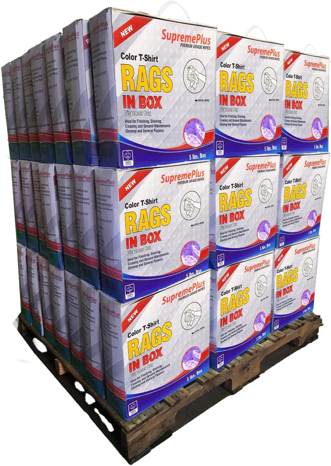 Premium Color Knit Cleaning Rags (600 lbs. Pallet 120x5 lbs. Compressed Boxes) – Shop Rags Bulk for Workshops, Mechanics, Painters, and Home Use, Multipurpose Cotton T-Shirt Rags