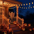 C9 Orange Halloween Light Bulbs, 25-Pack E17 Base, Waterproof Outdoor Bulbs for Halloween Decorations, Patio & Yard Lighting, Spooky Glow for Parties, Pathway & Events