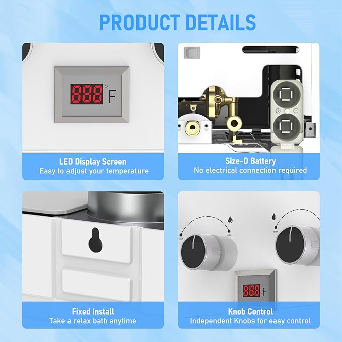 Water Heater Tankless, VANSTON Propane Water Heater Outdoor, 10L 2.64 Portable Water Heaters, Instant Hot Water, Overheating Protection, Easy Installation & Lightweight for RV, Camping