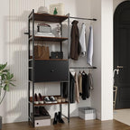 Adjustable Clothes Hanger, 108 Inches Closet System, Walk In Closet Organizer with 4 Shelving Towers, Heavy Duty Clothes Rack with Drawer, Industrial Built-In Garment Rack, Entryway Shelf