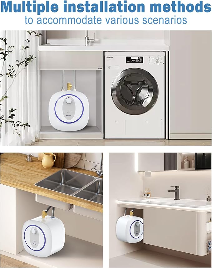 Electric Mini Tank Water Heater, 4-Gallon Instant Hot Water Heater, 120V 1440W, Rapid Heating, Easy to Install, Under Sink, Floor Mounted, Kitchen, Bathroom and RV