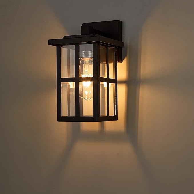 MICSIU Bronze Outdoor Wall Sconce 2 Pack, 11 Inch Exterior Light Fixtures Wall Mount with Clear Glass Shade, Waterproof Outdoor Porch Lights for House, Garage, Pathway, Walkway