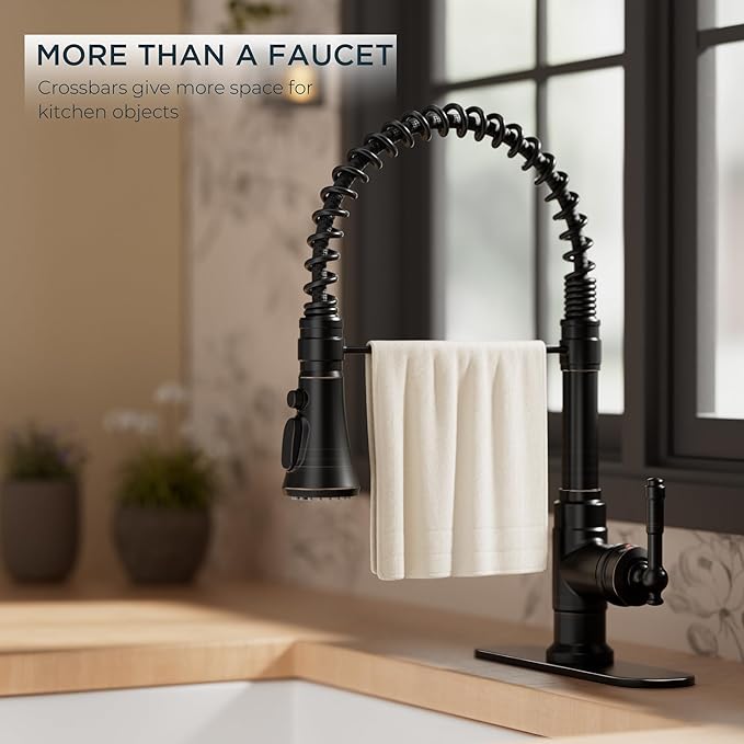 FORIOUS Antique Kitchen Faucet with Pull Down Sprayer, Oil Rubber Brown, High Arc Single Handle Vintage Spring Sink Faucet 1 or 3 Hole for Pot Filler, Farmhouse Camper Laundry Camper