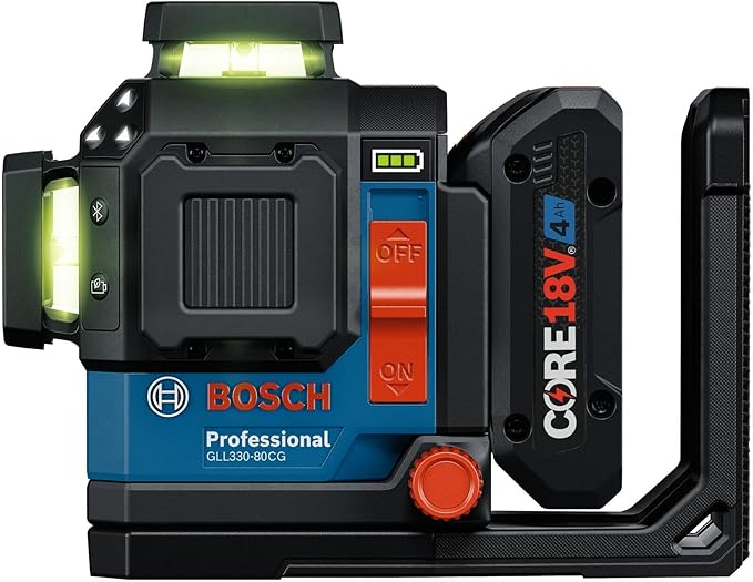 BOSCH GLL330-80CGL 18V 360º Connected Green-Beam Three-Plane Leveling and Alignment Laser with 4 Ah Battery - Versatile, High-Visibility Laser with Bluetooth Connectivity and Smart Pendulum System