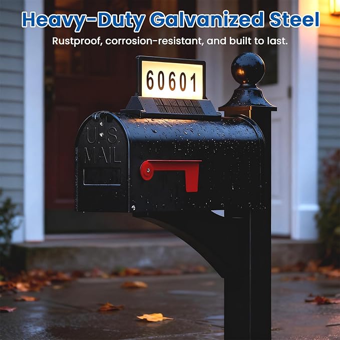 Solar Mailbox Light for Outside Post Mount - 3 Light Modes, Strongest Magnet, Dual-Sided, Waterproof Galvanized Steel, Easy Install, Medium Capacity, 20 x 8.8 x 7 inches, Black