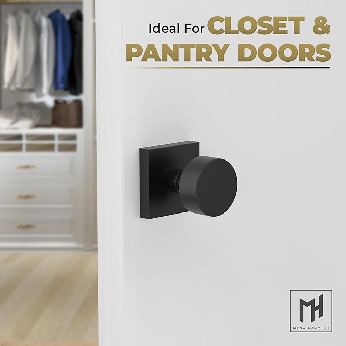 Mega Handles SUANA Dummy Door Knob for Hallway, Closet and Bathroom, Reversible Heavy Duty Design Door Knobs, Fits All Standard Door Sizes, Screws Included - Matte Black (2 Pack)