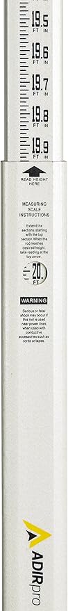AdirPro 20-Foot Fiberglass Grade Rod - Rectangular Leveling Rod - 8ths, 5 Sections Telescopic with Carrying Case - Ideal for Leveling, Landscaping & Setting Foundation