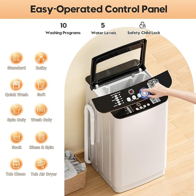 Auertech Portable Washer and Dryer Combo Set, 12 lbs Portable Clothes Dryers, 6 Drying Modes, 25 lbs Fully Automatic Washing Machine, 10 Wash Cycles, Compact Washer and Dryer for Apartment, RV, Dorm