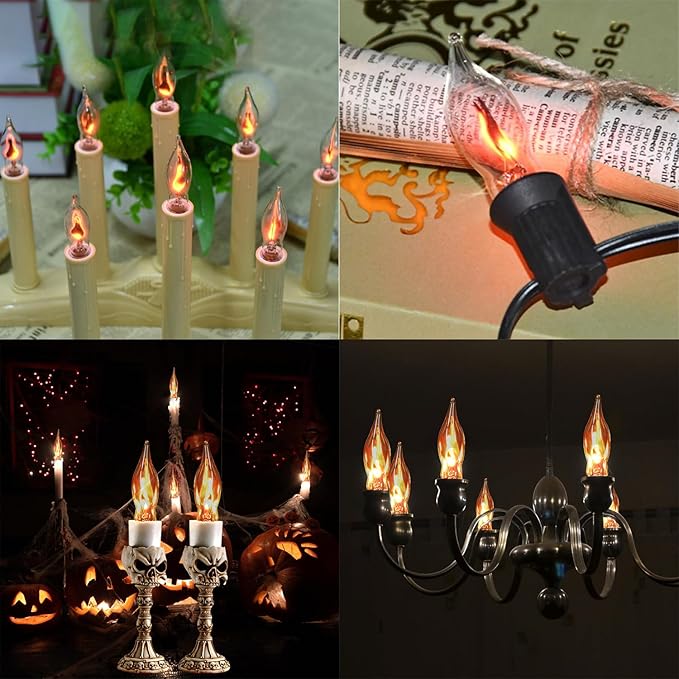 12 Pack C7 Clear Flickering Flame Light Bulbs, Christmas Halloween Decorations E12 Flame Bulbs, Ideal for Candelabra Flame Light Bulbs & Replacement Bulbs for String Lights,1W, 120V