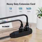 K KASONIC - 12-Feet 3 Outlet Extension Cord, UL Listed, 16/3 SJTW 3-Wire Grounded, 13 Amp 125 V 1625 Watts, Multi-Outlet Indoor/Outdoor Use, Black