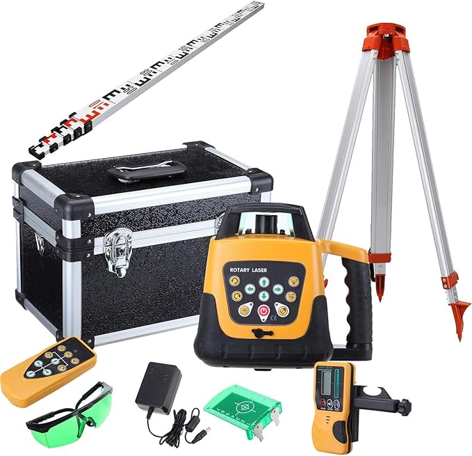 Automatic Self Leveling Rotary Laser, 1650ft Green Beam Laser Level with Receiver Remote Control, 360 Rotating Horizontal Vertical Transit Level (Rotary Laser Level Kit with Tripod and Rod)