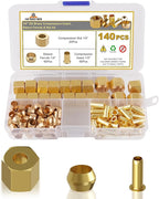 140PCS Compression Fittings Assortment kit - 1/4" of Brass Compression Sleeve Ferrule, Insert and Nuts,Used to Connect Lines for Air,Water,Fuel,Oil and Inert Gases