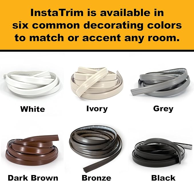 InstaTrim New & Improved Self-Adhesive Caulk Trim, 1/2" x 10', 2-Pack, Flexible, Waterproof, Stain Resistant for Bathroom, Floors, Walls, DIY Project, White