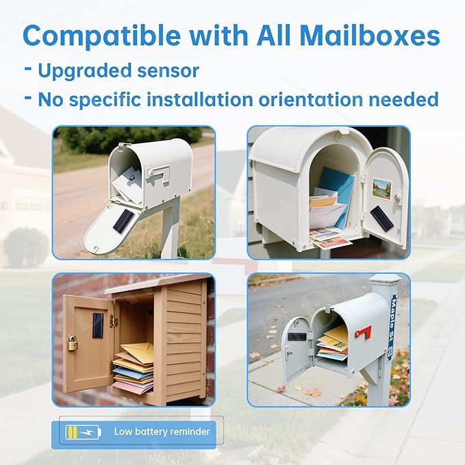 Briidea WiFi Mailbox Alert with LoRa Technology Up to 1200ft Long Range, Updated Sensing Technology Fits for Any Mailbox Type, 2.4 & 5GHz Dual-Band WiFi Compatible